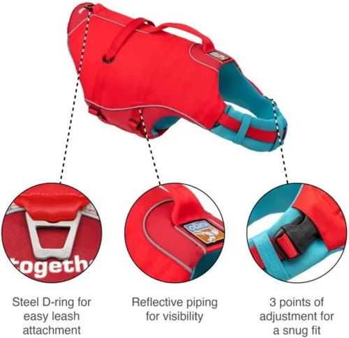 Miniatura 3 de Chaleco salvavidas para perros Kurgo Surf N Turf, rojo burdeos, S, Rojo/Rojo
