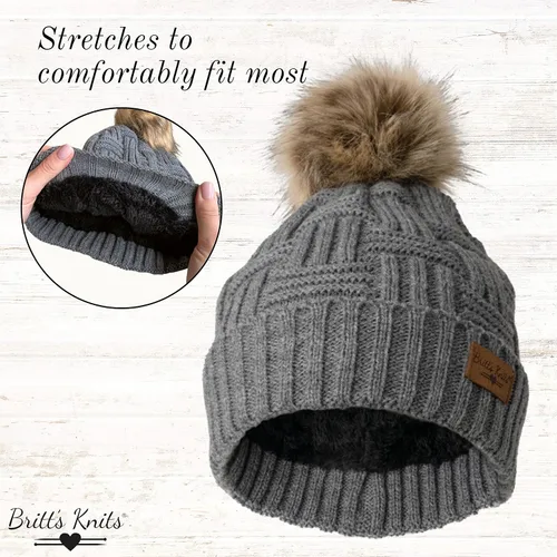 Miniatura 5 de Britt's Knits Sombrero de punto forrado de felpa con pompón para mujer