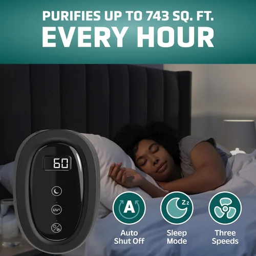 Miniatura 4 de GermGuardian Purificador de aire HEPA para el hogar, habitaciones grandes de hasta 743 pies cuadrados con filtro de aire HEPA PURE, monitor