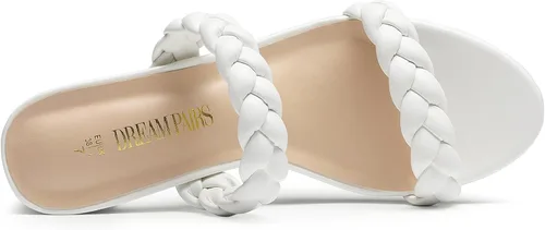 Miniatura 6 de DREAM PAIRS Zapatos de tacón bajo con dos correas trenzadas para mujer, puntera abierta, tacón grueso, sandalias de tacón grueso, para fiestas