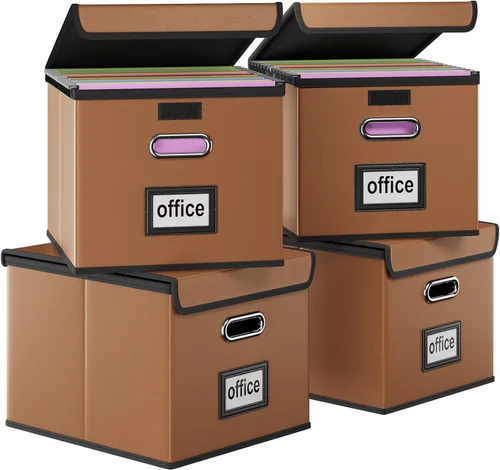 Miniatura 56 de Caja Organizadora de Archivos con Tapa, Caja Organizadora Plegable de Cuero Sintético para Carpetas Colgantes con Rieles de Plástico, Cajas (cuero)
