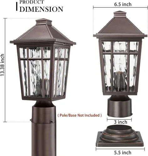 Miniatura 3 de Darkaway Luces de Poste para Exteriores Accesorio de Luz de Poste de Lámpara, Carcasa de Aluminio Impermeable con Vidrio de Efecto Ondas de Agua