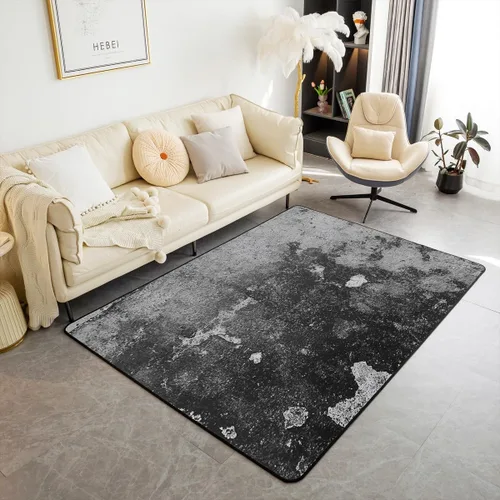 Feelyou Alfombra abstracta gris y negra de 3 x 5 pies para dormitorio, moderna estética de mármol, alfombra suave antideslizante retro con diseño de