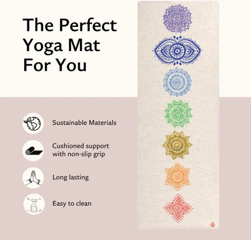 Miniatura 3 de Shakti Warrior Pro Hemp Mat – Diseñado por artista, tapete antideslizante ecológico de alta calidad, ideal para yoga regular y caliente, pilates