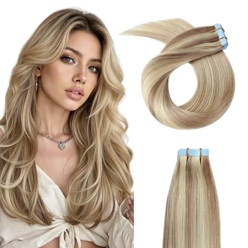 Miniatura 23 de YILITE Extensiones de cabello adhesivas de color rojo, 18 pulgadas, 50 g, 20 unidades, #99J, 100% cabello humano Remy, trama de piel sin costuras