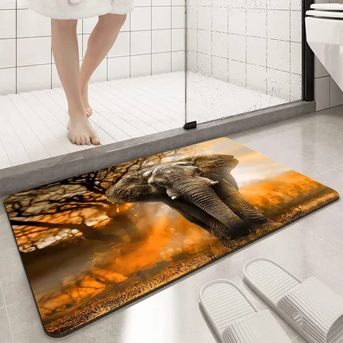 Miniatura 3 de Alfombra de baño de elefante africano naranja, antideslizante, lavable, para ducha, bañera, 17 x 24 pulgadas