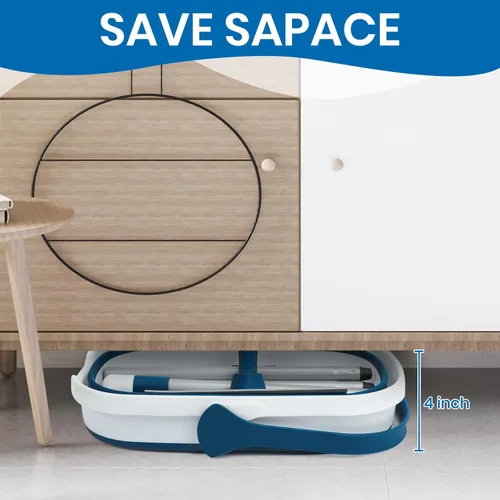 Miniatura 3 de Set de trapeador y cubo plegable con trapeador de fregado y cepillo, cepillo para pisos de azulejos, laminado y madera dura y trapeadores planos