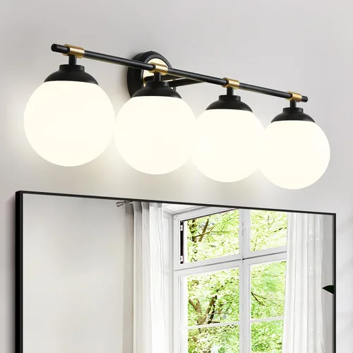 Miniatura 10 de Rayogale Lámparas de baño doradas, ETL 2 luces de tocador sobre espejo con vidrio esmerilado, iluminación suave, apliques de baño de 15 pulgadas