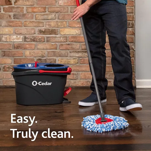 Miniatura 4 de O-Cedar Sistema de limpieza de suelos con cubo y fregona giratoria de microfibra RinseClean y 4 recambios adicionales de cabezal de mopa