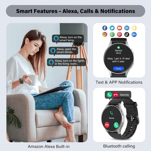 Miniatura 6 de Reloj inteligente para hombres y mujeres (respuesta/hacer llamadas) – AMOLED de 1.32 pulgadas negro mate rastreador de actividad con GPS y Alexa