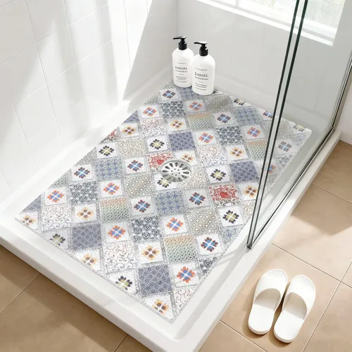 Miniatura 39 de Alfombrilla de ducha cuadrada antideslizante: 24 x 24 pulgadas para ducha interior con orificio de drenaje en el medio, tapete de ducha de masaje