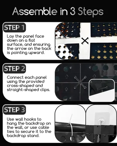 Miniatura 5 de COKAOBE ProBlack Series - Fondo de pared brillante de 48 piezas, panel de fondo cuadrado negro con lentejuelas, diseño negro que no se transparenta