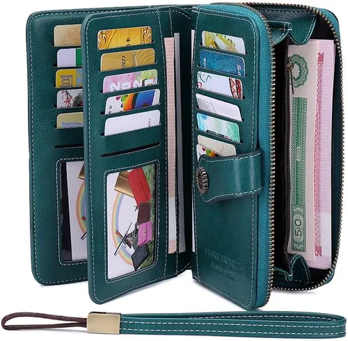 Miniatura 2 de Earnda Billetera para mujer tarjetero de cuero de gran capacidad para tarjetas de crédito RFID Azul_008 Casual