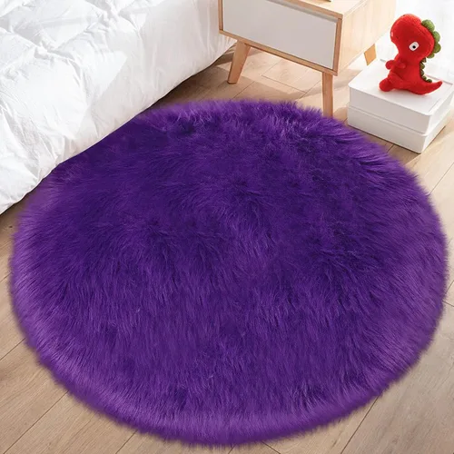 Miniatura 18 de Alfombras Redondas Rosadas Esponjosas de 4 Pies para Dormitorio de Niñas, Alfombra de Piel Sintética de Oveja de Felpa para Sala de Estar, Alfombra