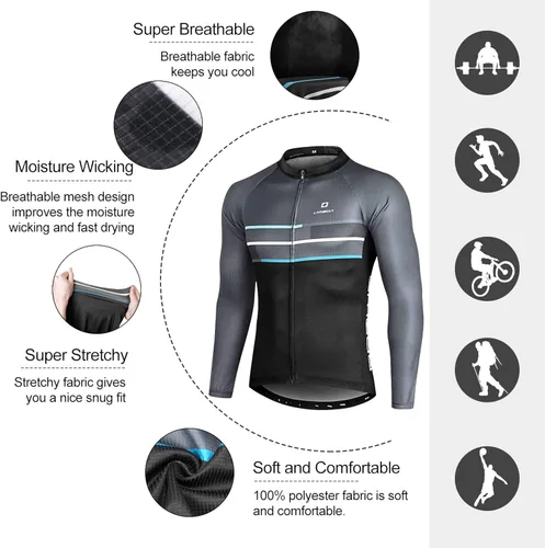 Miniatura 9 de LAMEDA Cycling Jersey Mens Long Sleeves Athletic Bicycle Mountain Bike