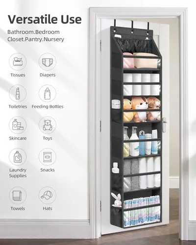 Miniatura 5 de STORAGE MANIAC Organizador para colgar sobre la puerta, organizador colgante de gran capacidad, bolsillos profundos transparentes detrás