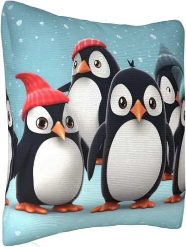Miniatura 2 de Fundas de almohada decorativas rústicas con bonitos pingüinos de 18 x 18 pulgadas, funda de almohada suave cuadrada para decoración de sofá