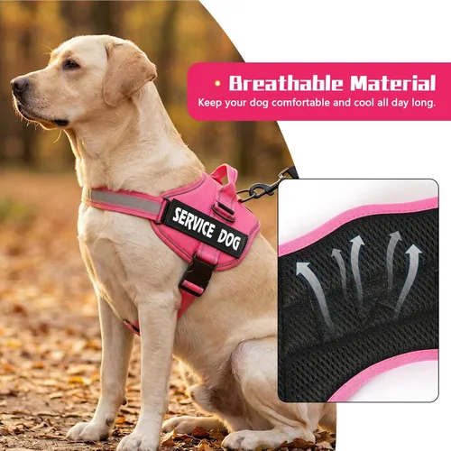 Miniatura 3 de MUMUPET - Arnés para perro de servicio con seguridad reflectante 3M, fácil de ajustar y diseño sin tirones - Mango de nailon transpirable para Rosa