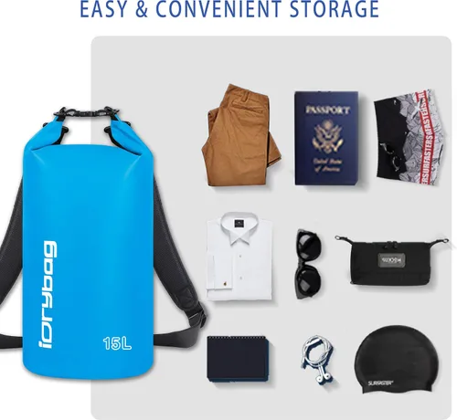 Miniatura 3 de IDRYBAG Bolsa seca para kayak impermeable 2L/5L/10L/15L/20L, pequeña bolsa impermeable para navegación Azul claro