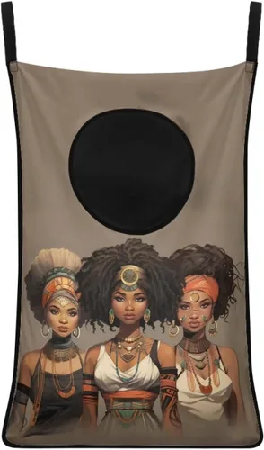 Miniatura 12 de Cesto de lavandería para colgar sobre la puerta de las niñas negras africanas, cesta de lavandería para mujeres afroamericanas, cesta para ahorrar