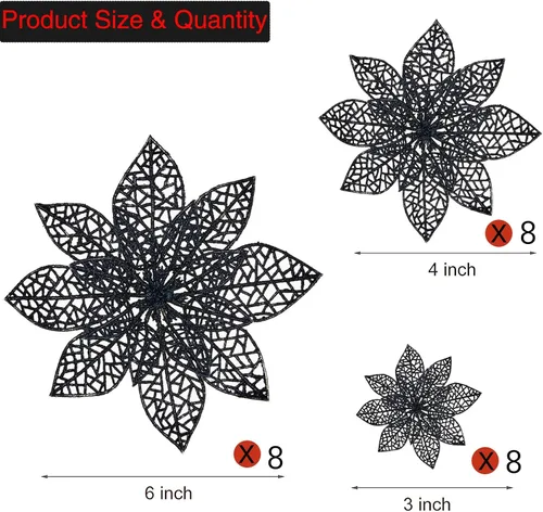 Miniatura 2 de Wironlst 24 piezas de flores de pascua con purpurina para árbol de Navidad, arbustos de nochebuena brillantes, decoraciones de Navidad para Navidad