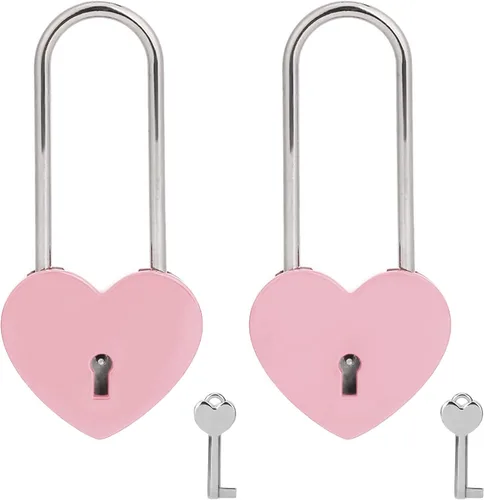 Miniatura 22 de Love Lock - Candado de corazón, 1.969 in, 3.5 pulgadas, pintura de goma, color rojo, con llave para valla, puente, amantes, boda, aniversario