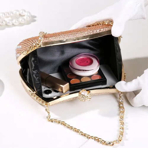 Miniatura 3 de Dreubea Bolso de noche con diamantes de imitación para mujer con cadena brillante