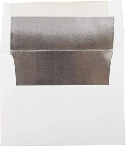 Miniatura 28 de JAM PAPER Sobres de invitación forrados de papel de aluminio de 3 7/8 x 8 1/8, color blanco con lámina dorada, paquete de 50 unidades Papel dorado