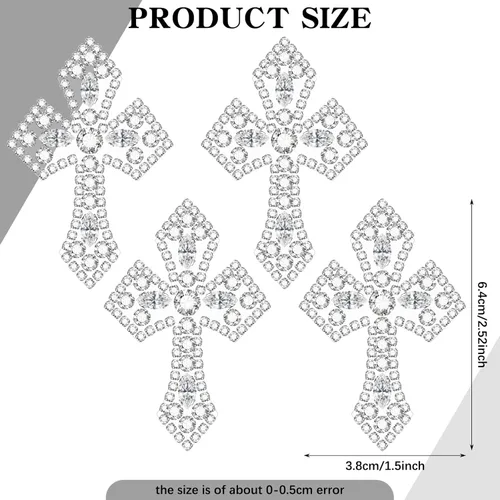Miniatura 2 de Suncalla 6 parches de cruz de diamantes de imitación plateados con apliques de cruz de cristal, parches para coser en ropa, bolsas, vestidos