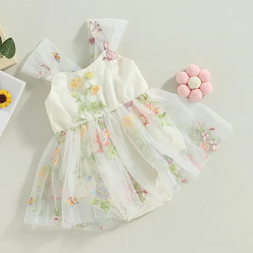 Miniatura 78 de Mameluco para bebés y niñas de 3, 6, 9, 12, 18 meses, enterizo de manga corta, fruncido, faldas y dobladillo, diadema