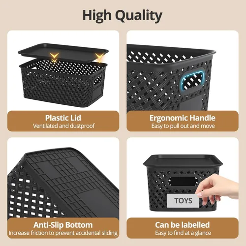 Miniatura 3 de Contenedores de almacenamiento de plástico con tapa, cesta pequeña apilable para organización y contenedores para estantes, cajones, escritorio