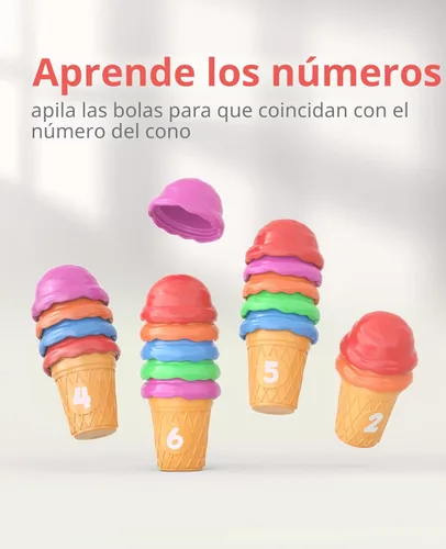 Miniatura 7 de JoyCat Juego de actividades de aprendizaje preescolar para helados, conteo y clasificación de colores, juguetes apilables para niños de 3 a 5 años