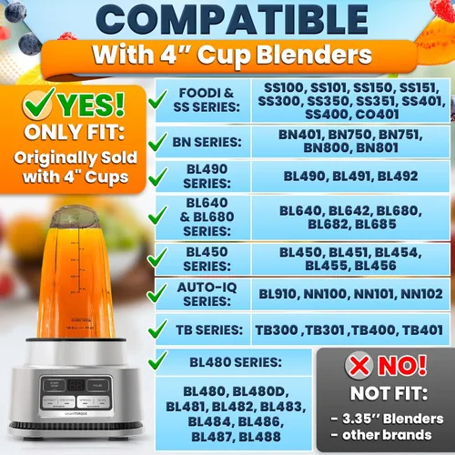 Miniatura 2 de Vasos de repuesto de 32 onzas para licuadora Ninja – 2 piezas compatibles con modelos BL480/BL450/480D, BN800/751/800/801/401, Auto IQ Series