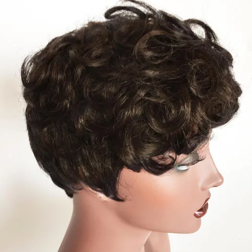 Miniatura 4 de Peluca de cabello humano con corte Pixie, pelucas cortas rizadas naturales para mujeres negras, pelucas de cabello humano corto marrón natural de 4