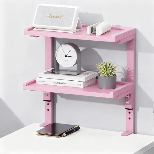 Miniatura 11 de Estante de escritorio de 2 niveles, almacenamiento expandible debajo del escritorio, estante de escritorio con abrazadera, accesorios de escritorio