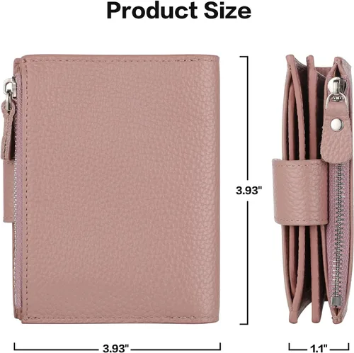 Miniatura 5 de Lavemi Pequeña cartera compacta para mujer, con bloqueo RFID, de piel auténtica, plegable, con ventanas de identificación