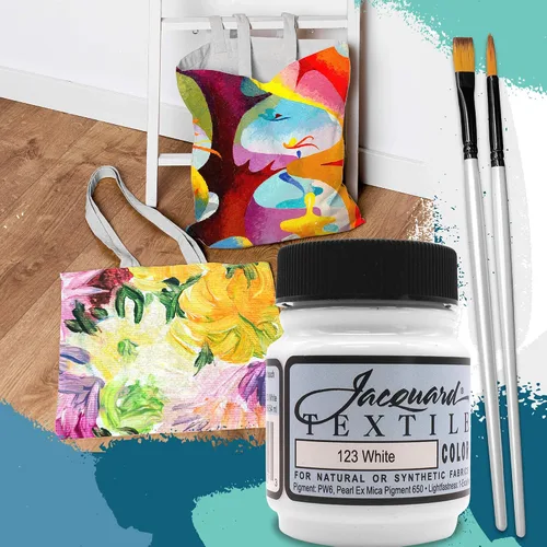Miniatura 8 de Moshify Jacquard Products JAC1123 - Pintura de tela de color blanco, fabricada en Estados Unidos, 2.25 onzas, juego de pinceles incluidos