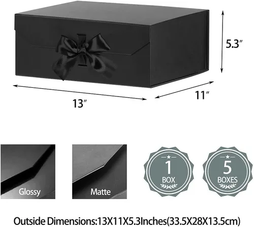 Miniatura 3 de Caja de regalo negra grande de 13 x 11 x 5.3 pulgadas, caja negra con cinta con tapa cierre magnético, caja de regalo de Navidad, cajas de regalo