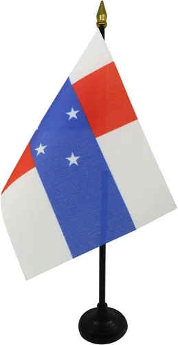 Miniatura 40 de Venezuela Old 7 estrellas con brazos Bandera de mesa 4'' x 6'' - Antigua bandera venezolana de escritorio 5.9 x 3.9 in - tapa de lanza dorada - AZ