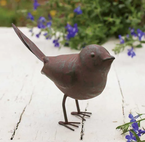 Miniatura 2 de Colonial Tin Works Figura decorativa pequeña y bonita estatua de pájaro cantor para decoración del hogar, 5.5 x 4 x 2 pulgadas, óxido/marrón