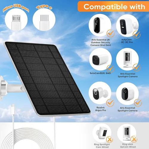 Miniatura 2 de Panel solar compatible con puerto USB tipo C de cámara anular, con cable de 9.8 pies, para Spotlight Cam Plus/Pro (batería) Stick Up Cam/Pro