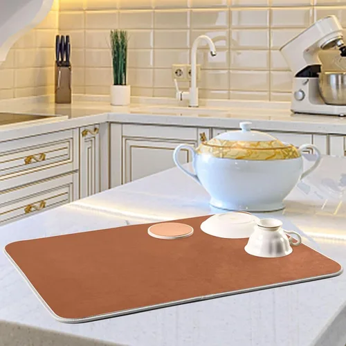 Miniatura 6 de Tapete de secado de platos grande de terracota Xl para platos, accesorios de cocina, mostrador de microfibra, escurridor de platos, resistente al