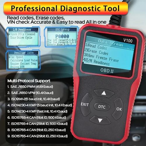 Miniatura 9 de Herramienta de diagnóstico de diagnóstico V100 OBD2, lector de código, herramienta de diagnóstico de luz del motor, probador de voltaje de batería