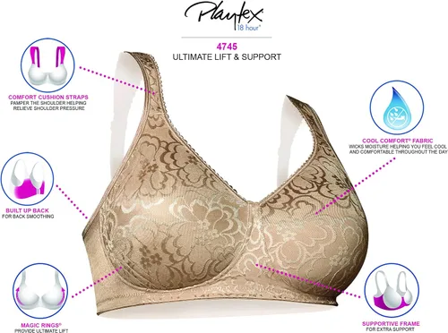 Miniatura 9 de Playtex Women's 18-Hour Ultimate Lift & Support Wireless Full-Coverage Bra, Everyday Comfort, Single & 2-Pack