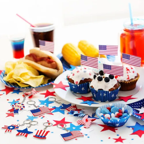 Miniatura 7 de Paquete de 36 llaveros con la bandera estadounidense del 4 de julio, llaveros de Estados Unidos para niños con llavero de 250 aniversario