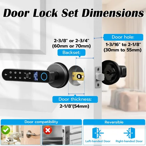 Miniatura 7 de Cerradura de puerta de entrada sin llave con código RFID tarjeta NFC APP Keypad, manija de puerta interior biométrica inteligente automática