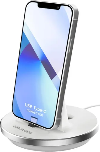 Encased Soporte USB-C de carga rápida para iPhone 17/16 Pro Max (no inalámbrico) Cargador con cable de escritorio, conector tipo C (blanco)