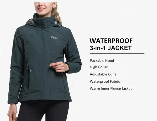 Miniatura 5 de Diamond Candy Chaqueta de invierno 3 en 1 para mujer, impermeable, con capucha, chaqueta de esquí de forro polar cálido