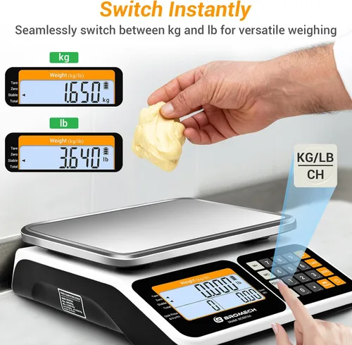 Miniatura 7 de Báscula comercial de alimentos de 66 lb/30 kg, báscula de computación digital de alta precisión para marcas de agricultores, delicatessen, pantalla