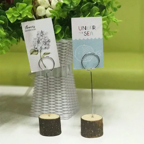 Miniatura 4 de Portatarjetas de madera con soporte de números de mesa de alambre en espiral y soportes para fotos para bodas y fiestas